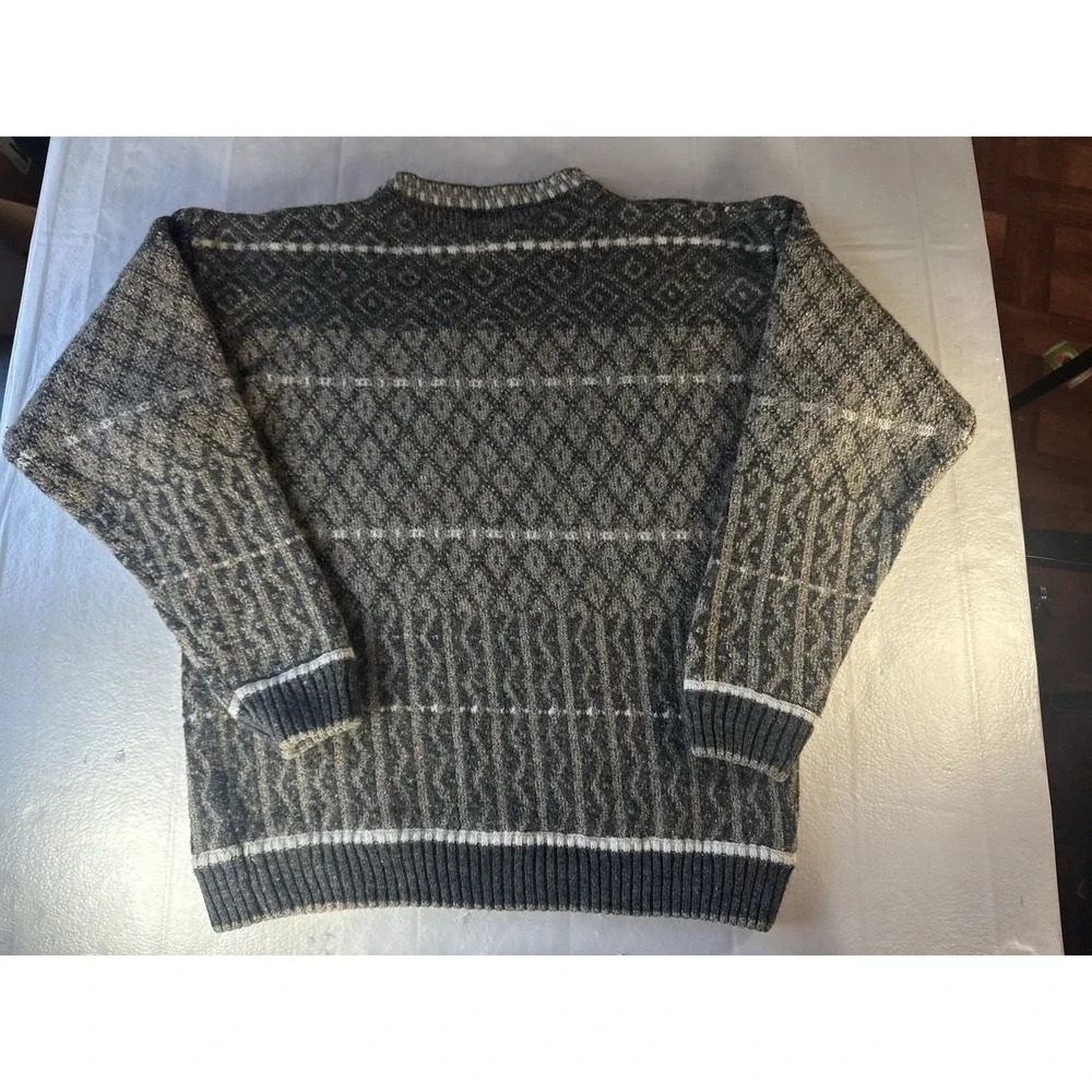 Vintage MEXX Sweater Mens Large Gray Brown‎ Geometric Knit Pullover Grandpa